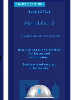 NEW Nespresso Blue Bottle Blend No 2